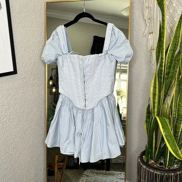 House of CB 'Maribel' Soft Blue Broderie Corset Mini Dress NWOT - Picture 7 of 9